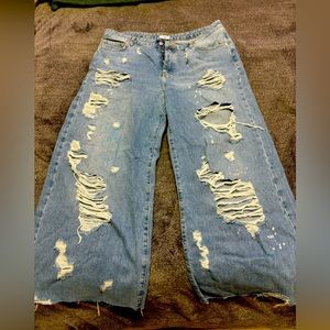 Forever 21 Wide Leg Ripped Jeans